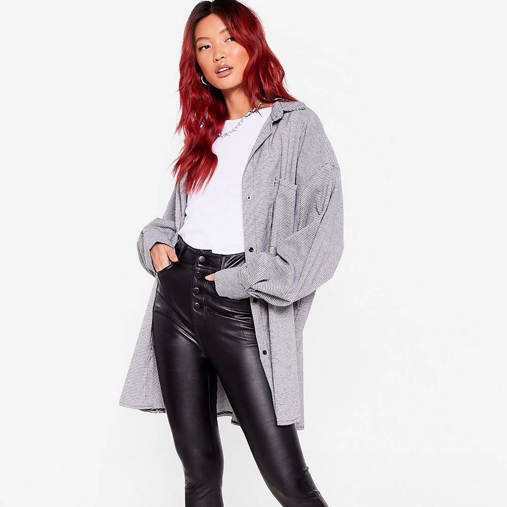 Nasty Gal Mini Houndstooth Check Oversized Jacket